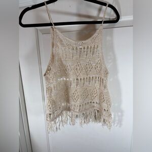 BONGO Crochet Fringe Crop Top - Cream